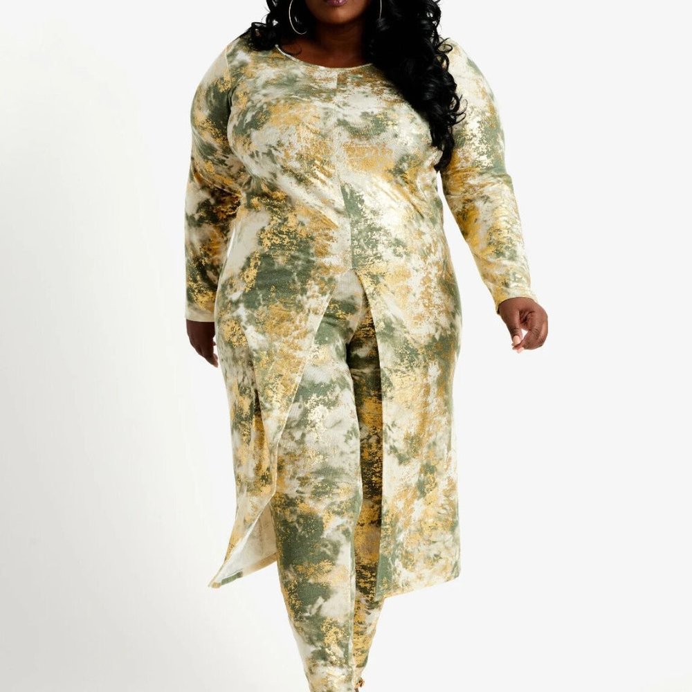 Ashley Stewart Women's NWT 18/20 Signature Hacci Knit Duster Top Gold Green